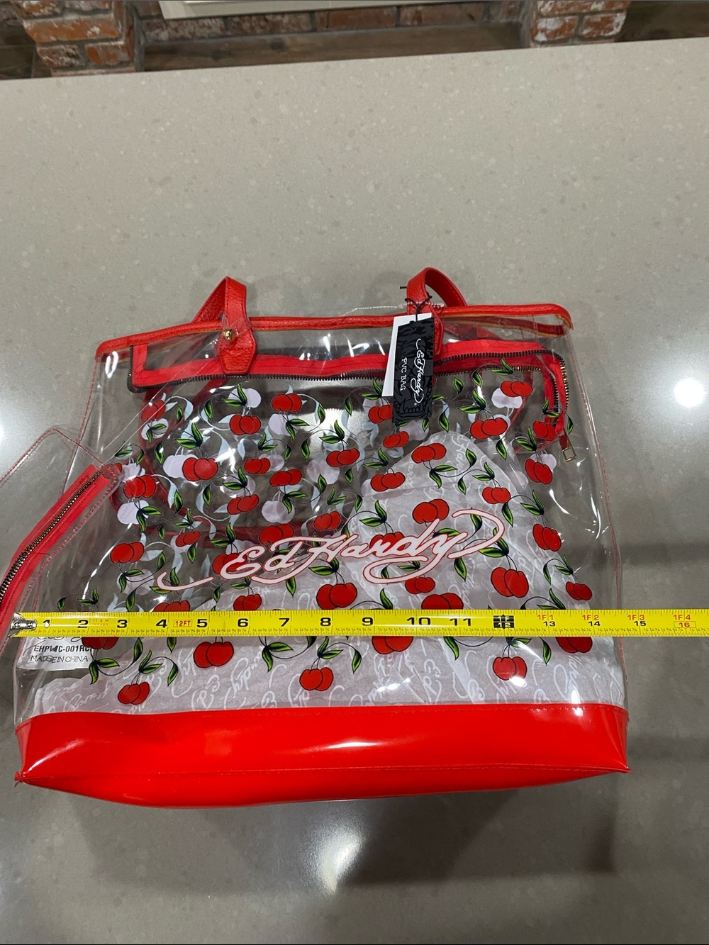 NWT ed hardy cherries pvc tote beach bag purse clear - Picture 4 of 5